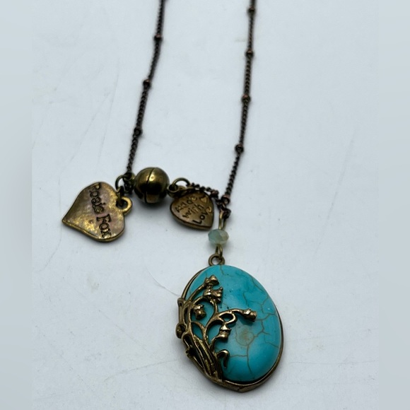 Art Nouveau Style Turquoise Tone natural Stone Agate Flower Necklace Rosie Fox - Picture 1 of 15